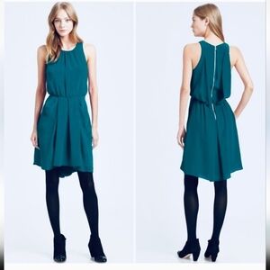 Rebecca Taylor Teal Draped Shift Quiet Luxury Midi Dress, Size 4